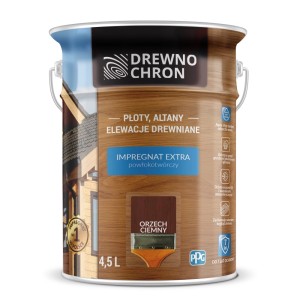 Impregnat do drewna t.b.t. do płotów, altan i elewacji drewnianych, kolor Orzech Ciemny, 4,5L.