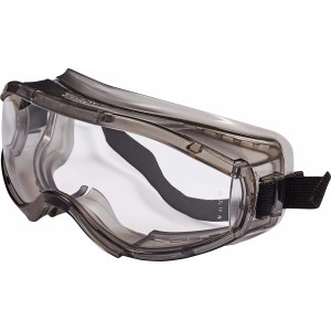 Szare okulary ochronne LUX z paskiem, odporne na zaparowanie, odpowiednie dla osób noszących okulary.