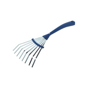 LUX Classic wachlarz grabi ręcznych, narzędzie ogrodowe z 8 zębami ze stali nierdzewnej i niebieskim uchwytem.