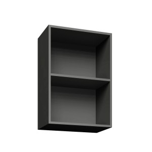 Szara szafka wisząca z dwiema przegródkami do przechowywania.