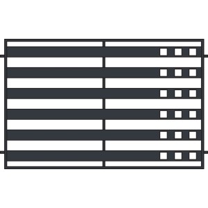 Panel ogrodzeniowy metalowy t.b.t. z poziomymi prętami i kwadratowymi wycięciami.