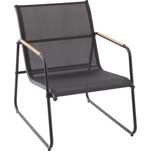 Krzesło balkonowe Whitton, część 3-częściowego zestawu mebli balkonowych, stal, czarno-antracytowe z podłokietnikami o wyglądzie drewna.