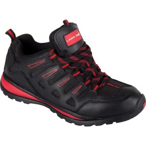 Czarne buty robocze Lahti Pro z czerwonymi akcentami.