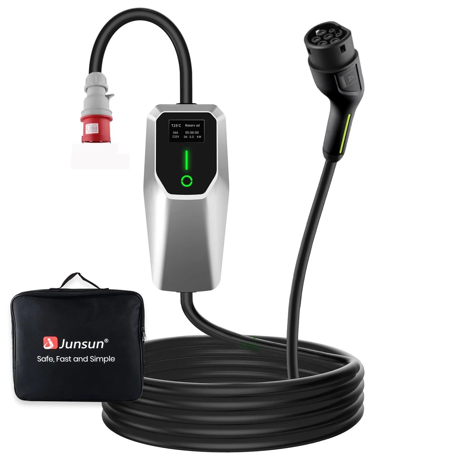 Junsun Ładowarka EV 22 kW 5 m Kabel Typ 2 3-fazowy 6-32A