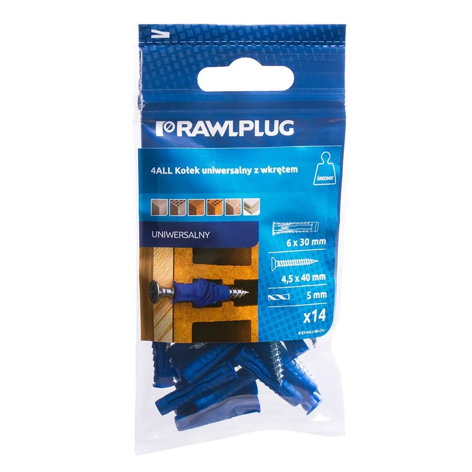 Rawlplug Kołek 4All uniwersalny 6x30mm z wkrętem 14 szt