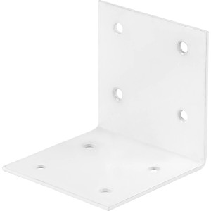 Biały, malowany proszkowo kątownik szeroki 60x60x60 mm do konstrukcji drewnianych.