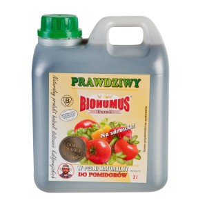 Kanister 2 l nawozu do pomidorów Biohumus Extra.