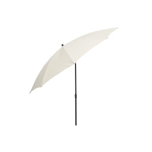 Kremowy parasol balkonowy t.b.t. z czarną podstawą.