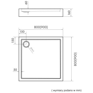 Brodzik kwadratowy Schedpol Mittel 90x90x16 cm czarny strukturalny