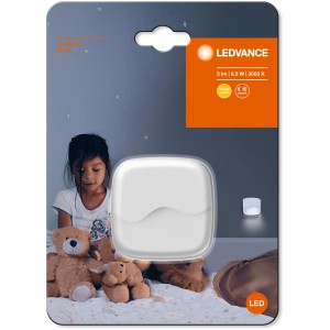 Lampka nocna LED Ledvance Lunetta Wave, biała, z czujnikiem dzień/noc, do gniazdka.