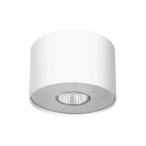 Biały halogenowy reflektor do zabudowy t.b.t., cylindryczny kształt. Idealny do sufitów.