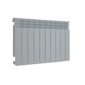 Szary grzejnik t.b.t. do użytku wewnętrznego.