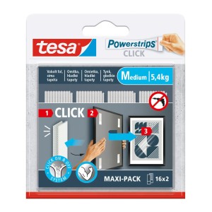 Tesa Powerstrips Click, samoprzylepne haczyki do wieszania obrazów bez wiercenia, Maxi-Pack.