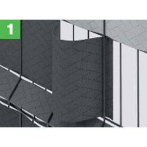 Zbliżenie szarej maty ogrodzeniowej t.b.t. do montażu na ogrodzeniu.