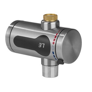 Maxxmee Przepływowy ogrzewacz wody ze stali nierdzewnej Kompakt 3600 W z cyfrowym wyświetlaczem temperatury.