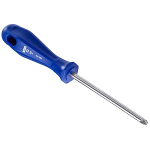 Śrubokręt LUX PZ2, 100 mm, z niebieską plastikową rączką.
