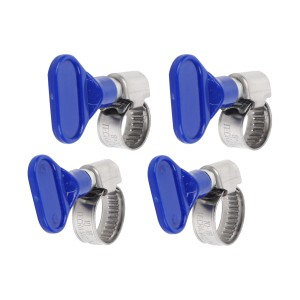 Zestaw 4 szt. opasek zaciskowych t.b.t. z niebieskim uchwytem motylkowym, idealne do łatwego montażu.