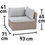 Wymiary narożnika mebli ogrodowych t.b.t.: 93x71x65 cm. Wysokość siedziska 41 cm.