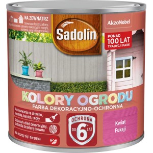 Sadolin farba ochronna do drewna, kolor Kwiat Fuksji, do użytku zewnętrznego. Chroni drewno do 6 lat.