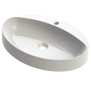 Owalna, biała umywalka nablatowa t.b.t. do łazienki.