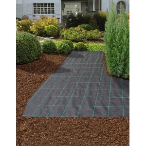 Czarna agrowłóknina (5x2m) jako bariera przeciw chwastom w ogrodzie pod korą i roślinami.