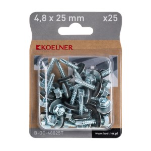 Wkręty do blachy KOELNER, 4,8x25mm, opakowanie 25 szt., z podkładką uszczelniającą.