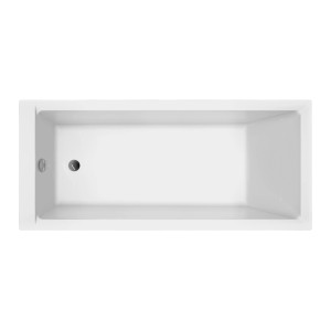 Prostokątna, biała wanna widziana z góry, widoczny odpływ.