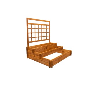 Drewniana podwyższona grządka z kratką, trójpoziomowa do ogrodu lub na patio.