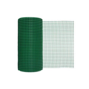 Zielona siatka ogrodowa t.b.t., pokazana zwinięta i rozwinięta.