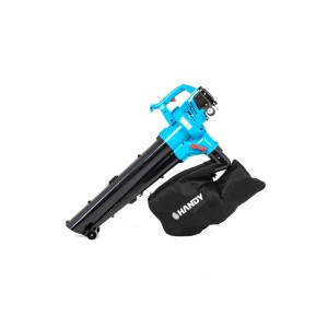 Dmuchawa/odkurzacz do liści t.b.t. w kolorze niebiesko-czarnym z workiem na liście.