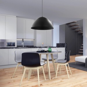 Czarna lampa wisząca nad stołem. Nowoczesna lampa do jadalni i salonu.