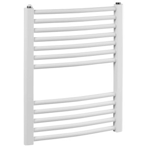 Biały grzejnik t.b.t. z poziomymi rurami grzewczymi do łazienki.