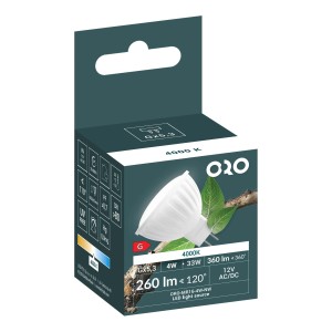 Opakowanie żarówki LED ORO GU5.3, 4W, 4000K, ze zdjęciem produktu.