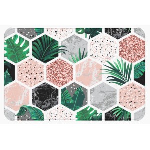 Dywanik łazienkowy t.b.t. z sześciokątnym wzorem liści i lastryko.