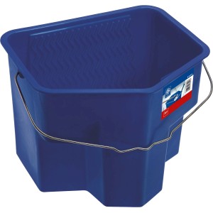 Niebieskie wiadro na farbę LUX Comfort, 20 l, ze skrobakiem i drucianym uchwytem.
