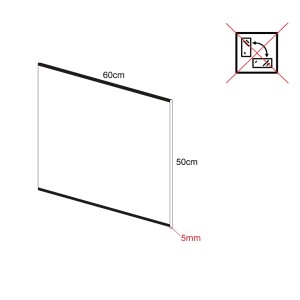 Szkic ekranu kuchennego o wymiarach 60x50 cm i grubości 5 mm.