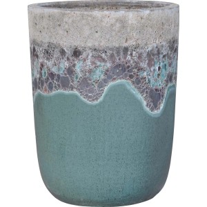 Zielona ceramiczna doniczka, Ø 46 cm, do użytku zewnętrznego.