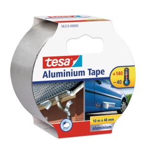 Taśma aluminiowa Tesa, 10 m x 50 mm, do napraw i uszczelniania wewnątrz i na zewnątrz.