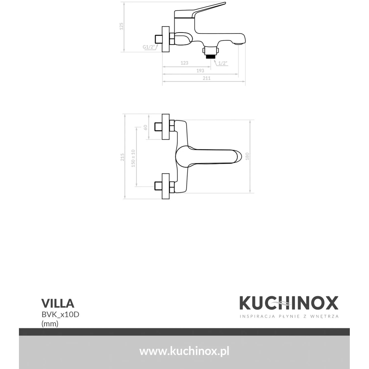 Kuchinox Bateria wannowa stojąca z zestawu natryskowego Villa chrom_2