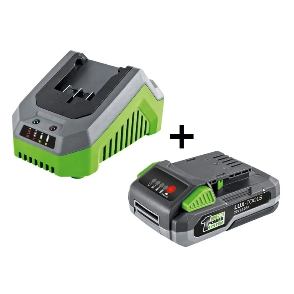 LUX-TOOLS Zestaw startowy - akumulator 20V 2Ah + ładowarka