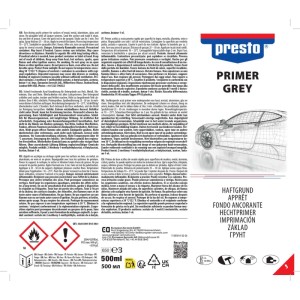 Presto Podkład szary w sprayu 500ml dla optymalnej przyczepności lakieru i wysokiej sile wypełniania.