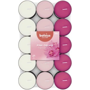 Świeczki zapachowe typu tealight Bolsius "Pink Orchid", 30 sztuk, w kolorze białym, różowym i magenta.