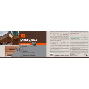 Lakierobejca do drewna t.b.t., szybkoschnąca, do wewnątrz i na zewnątrz, 2,5L.