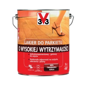 Puszka lakieru do parkietu t.b.t., czerwona z nadrukiem, do wytrzymałych powłok podłogowych i schodowych.