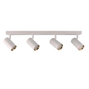 Biała listwa oświetleniowa LED t.b.t. z czterema reflektorami do montażu sufitowego.