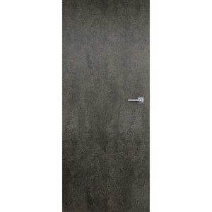 Szare drzwi wewnętrzne z srebrną klamką. Drzwi do użytku wewnętrznego.