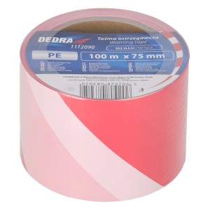 Czerwono-biała taśma ostrzegawcza t.b.t. w rolce, 100 m x 75 mm, do narzędzi i urządzeń pomiarowych.