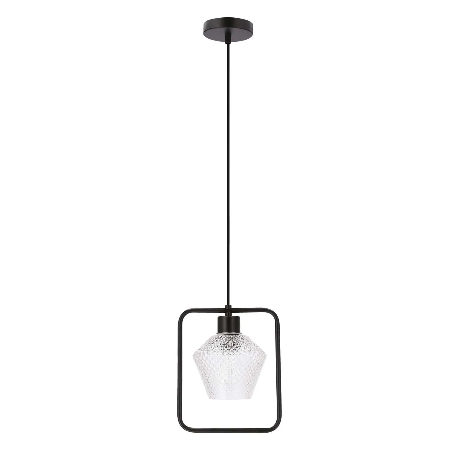 Candellux Lampa wisząca NIKO czarna 1xE27 40W klosz bezbarwny karbowany