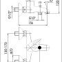 Rysunek techniczny: bateria wannowa t.b.t. z wymiarami.