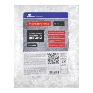 Worek t.b.t. włókien polipropylenowych do betonu, 600g, redukuje pęknięcia i zwiększa odporność.